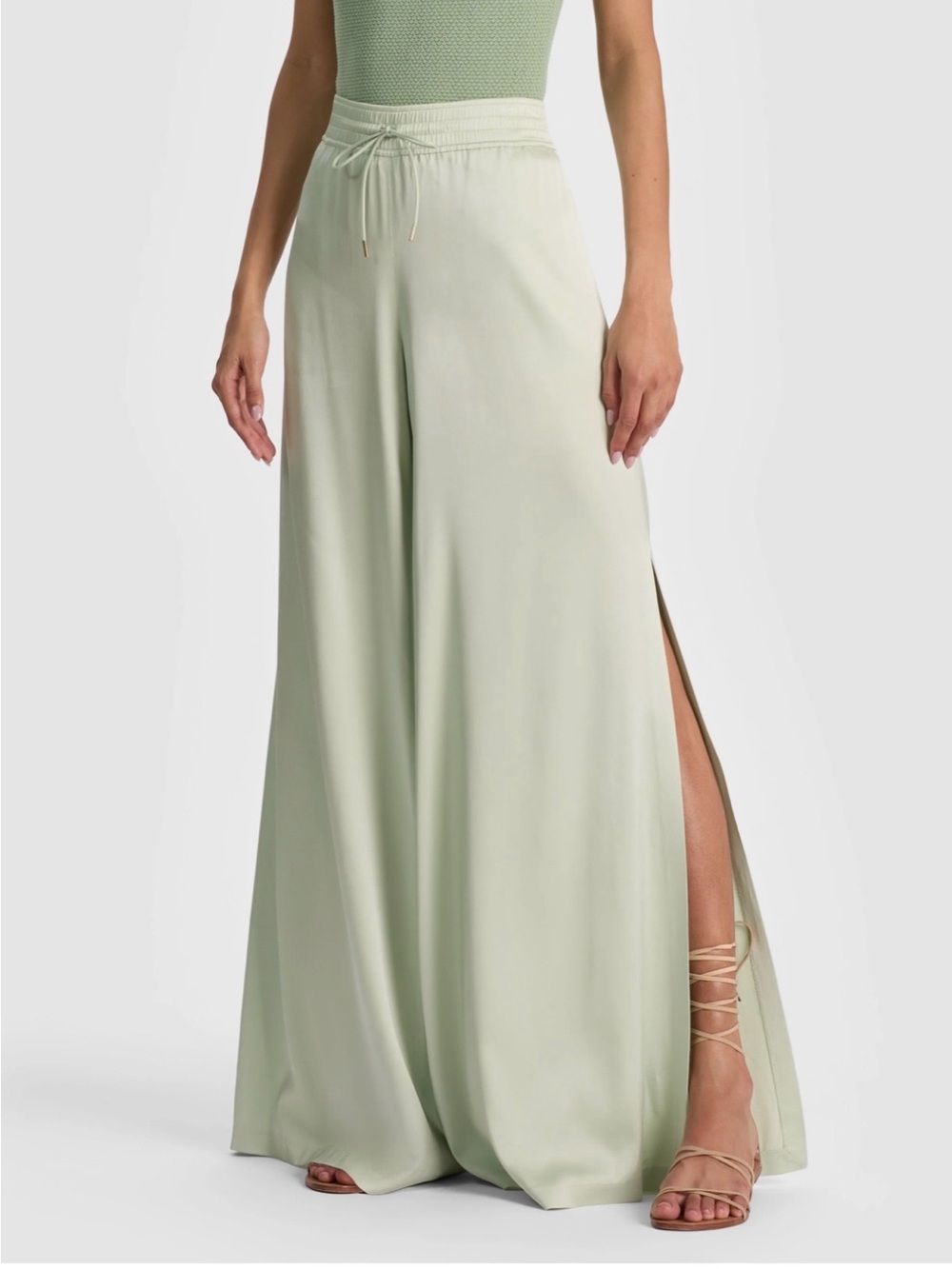Alice + Olivia Light Sage Wide-Leg Split Pants